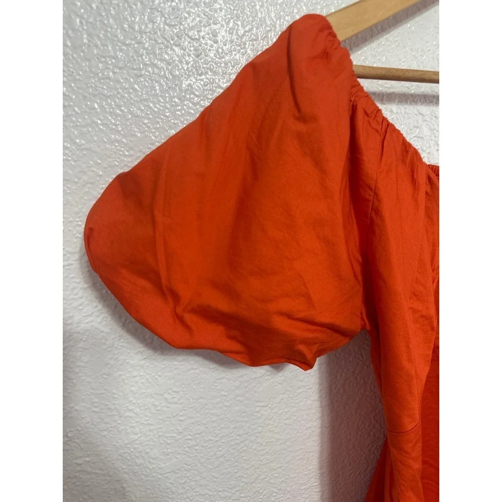 NWT Old Navy Womens Orange Puff Sleeve Smocked Back Square Neck Blouse Top Med